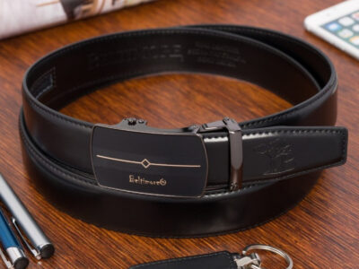 Elegancki, czarny pasek męski skórzany z klamrą automatyczną Beltimore 110 cm - obrazek 2
