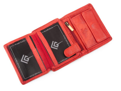 Nieduży, skórzany portfel szyty ręcznie w kolorze czerwonym Ekavale RFID - obrazek 5