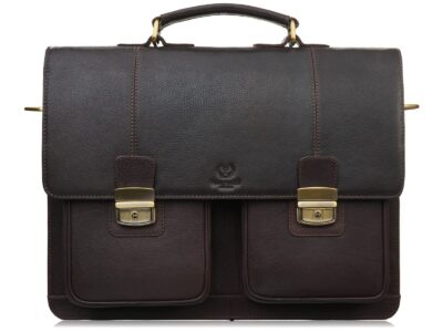 Duża, skórzana teczka męska na dokumenty w kolorze ciemnobrązowym Paolo Peruzzi - obrazek 1