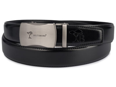 Skórzany pasek męski do spodni czarny ze srebrną klamrą automatyczną 110 cm - obrazek 5