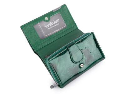 Duży portfel damski lakierowany zielony z motylkami skóra naturalna Jennifer Jones - obrazek 3