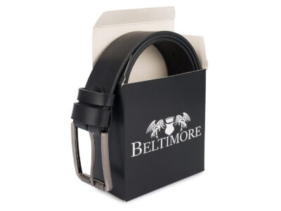 Elegancki, czarny pasek męski do spodni z licowej skóry naturalnej z klamrą klasyczną 110 cm - obrazek 6