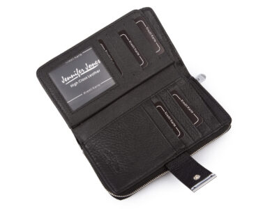 Duży, poziomy portfel damski w kolorze czarnym lakierowana tafla w linie - obrazek 5