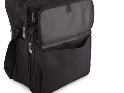 Duża, robocza torba męska na ramię, materiałowa, mocna, w kolorze czarnym - obrazek 4