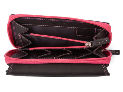 Duży portfel damski z miękkiej skóry naturalnej RFID czarno-różowy Franko - obrazek 8