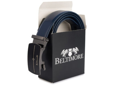 Elegancki, granatowy pasek męski skórzany z klamrą automatyczną Beltimore 110 cm - obrazek 6