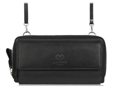 Czarna skórzana mini torebka damska portfel na pieniądze i telefon Paolo Peruzzi