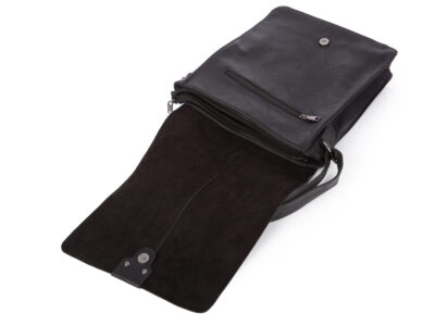 Pionowa, czarna torba męska na ramię A4 z klapą - obrazek 5