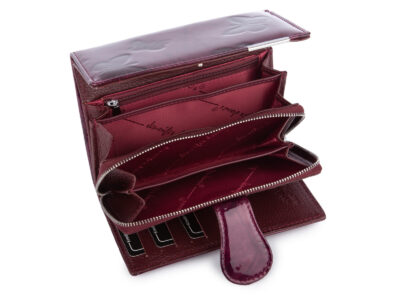 Duży portfel damski lakierowany fioletowy z motylkami skóra naturalna Jennifer Jones - obrazek 7