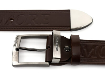 Elegancki, brązowy, skórzany pasek męski do spodni z metalową klamrą klasyczną 110 cm - obrazek 5