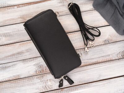 Czarna skórzana mini torebka damska portfel na pieniądze i telefon Paolo Peruzzi - obrazek 4