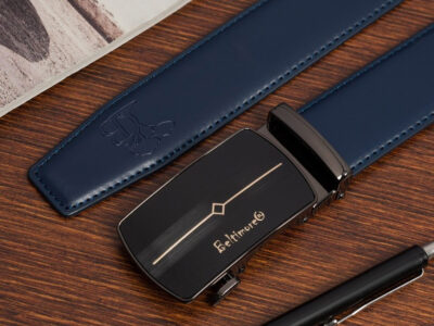 Elegancki, granatowy pasek męski skórzany z klamrą automatyczną Beltimore 110 cm - obrazek 2