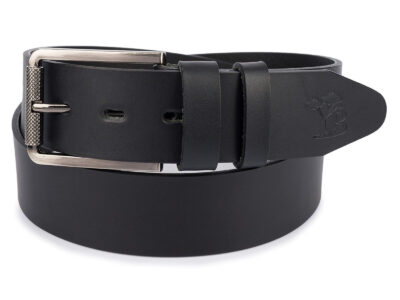 Elegancki, czarny pasek męski do spodni z licowej skóry naturalnej z klamrą klasyczną 110 cm - obrazek 4