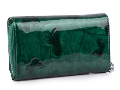 Duży portfel damski lakierowany zielony z motylkami skóra naturalna Jennifer Jones - obrazek 2