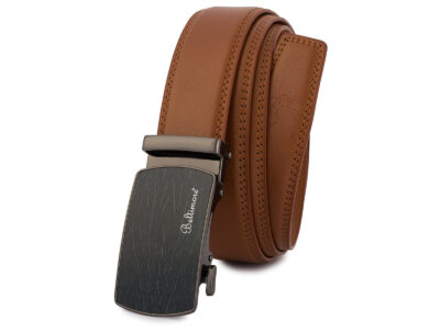 Skórzany, brązowy pasek męski do spodni z czarną klamrą automatyczną 110 cm - obrazek 7