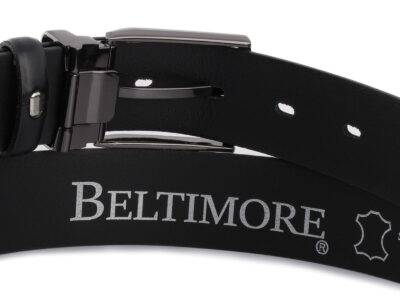 Klasyczny, skórzany pasek męski do spodni czarny skóra naturalna licowa - obrazek 5