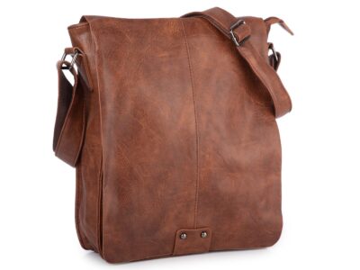 Pionowa, brązowa torba męska na ramię A4 z klapą