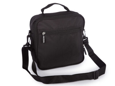 Czarna, materiałowa torba męska na ramię, pionowa, średnia - obrazek 3