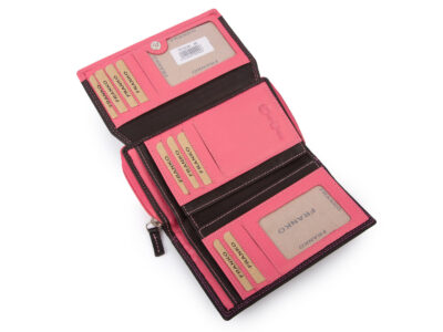 Duży portfel damski z miękkiej skóry naturalnej RFID czarno-różowy Franko - obrazek 4