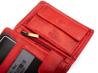 Nieduży, skórzany portfel szyty ręcznie w kolorze czerwonym Ekavale RFID - obrazek 4