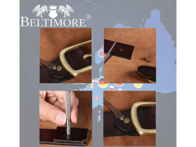 Elegancki, brązowy, skórzany pasek męski do spodni z metalową klamrą klasyczną 110 cm - obrazek 3