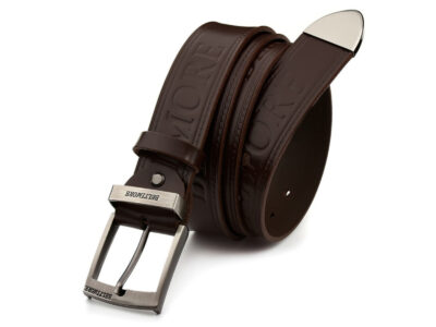 Elegancki, brązowy, skórzany pasek męski do spodni z metalową klamrą klasyczną 110 cm - obrazek 6