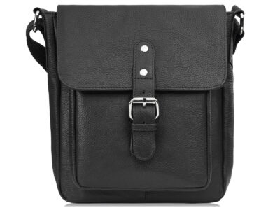Czarna, listonoszka męska na ramię uszyta ze skóry naturalnej Paolo Peruzzi