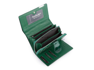 Duży portfel damski lakierowany zielony z motylkami skóra naturalna Jennifer Jones - obrazek 7