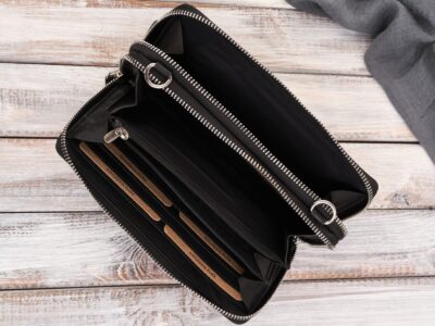 Czarna skórzana mini torebka damska portfel na pieniądze i telefon Paolo Peruzzi - obrazek 6