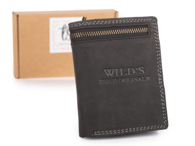 Pionowy, skórzany portfel męski w kolorze czarnym w stylu vintage