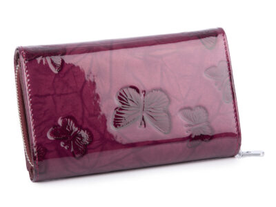 Duży portfel damski lakierowany fioletowy z motylkami skóra naturalna Jennifer Jones - obrazek 2