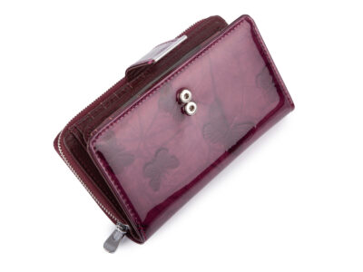 Duży portfel damski Jennifer Jones w kolorze fioletowym z motywem motylków lakierowany RFID - obrazek 3