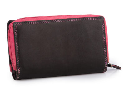 Duży portfel damski z miękkiej skóry naturalnej RFID czarno-różowy Franko - obrazek 2