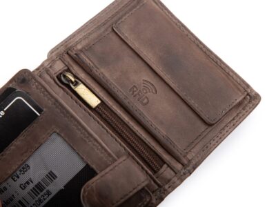 Nieduży, skórzany portfel szyty ręcznie w kolorze szarym Ekavale RFID - obrazek 4