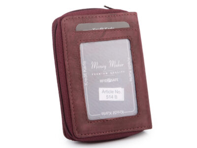 Mały portfel damski uszyty z miękkiej skóry naturalnej w kolorze burgundowym - obrazek 2