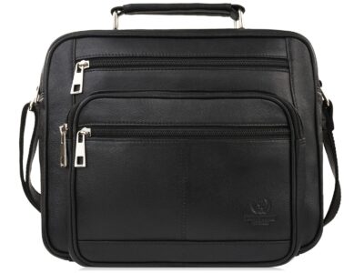 Pozioma, skórzana, czarna torba męska do pracy Paolo Peruzzi - obrazek 1