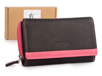 Duży portfel damski z miękkiej skóry naturalnej RFID czarno-różowy Franko - obrazek 1