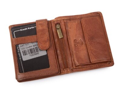 Nieduży, skórzany portfel szyty ręcznie w kolorze ciemnobrązowym Ekavale RFID - obrazek 3