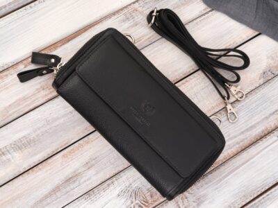 Czarna skórzana mini torebka damska portfel na pieniądze i telefon Paolo Peruzzi - obrazek 2