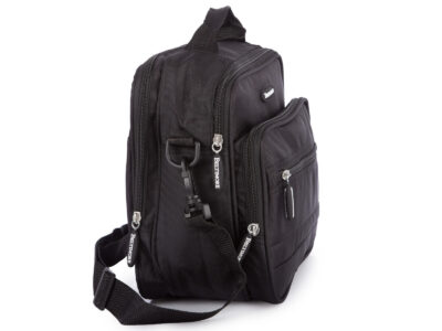 Czarna, materiałowa torba męska na ramię, pionowa, średnia - obrazek 2