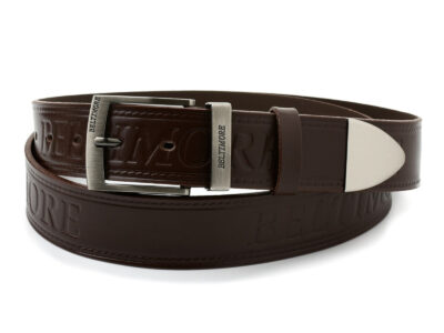 Elegancki, brązowy, skórzany pasek męski do spodni z metalową klamrą klasyczną 110 cm - obrazek 4