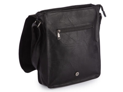 Pionowa, czarna torba męska na ramię A4 z klapą - obrazek 3