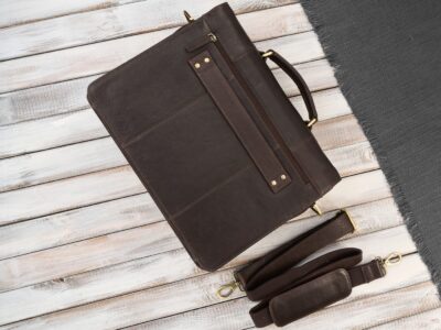 Duża, skórzana teczka męska na dokumenty w kolorze ciemnobrązowym Paolo Peruzzi - obrazek 3