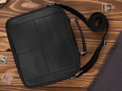 Pozioma, skórzana, czarna torba męska do pracy Paolo Peruzzi - obrazek 5