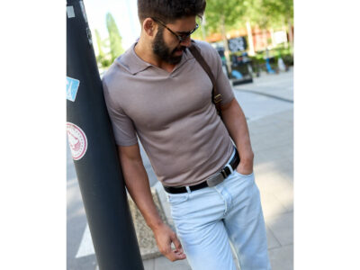 Skórzany pasek męski do spodni czarny ze srebrną klamrą automatyczną 110 cm - obrazek 4