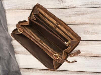 Brązowa skórzana mini torebka damska portfel na pieniądze i telefon Paolo Peruzzi - obrazek 6