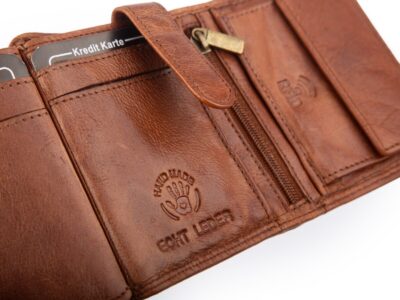 Nieduży, skórzany portfel szyty ręcznie w kolorze ciemnobrązowym Ekavale RFID - obrazek 7