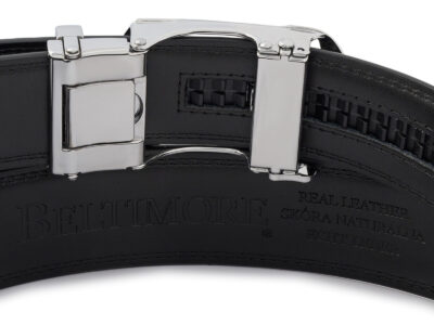 Czarny skórzany pasek męski do spodni z klamrą automatyczną w nowoczesnym kształcie 110 cm - obrazek 7