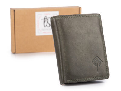 Nieduży, skórzany portfel szyty ręcznie w kolorze zielonym Ekavale RFID