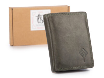 Nieduży, skórzany portfel szyty ręcznie w kolorze zielonym Ekavale RFID